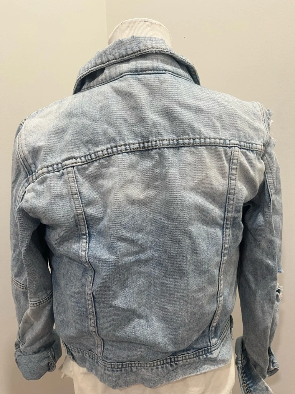 Free People Light Wash Distressed Denim Jacket - Picture 8 of 11